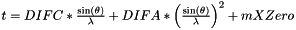 $ t = DIFC*\frac{\sin(\theta)}{\lambda} + DIFA*\left(\frac{\sin(\theta)}{\lambda}\right)^2 + mXZero$